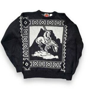 Vintage 1980s Miller Outerwear End of the Trail Sweater XL Black White Native